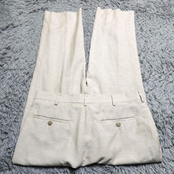 Cubavera Pants Mens 34x30 Beige Linen Blend Dress Flat Front Lightweight Summer - Picture 4 of 10